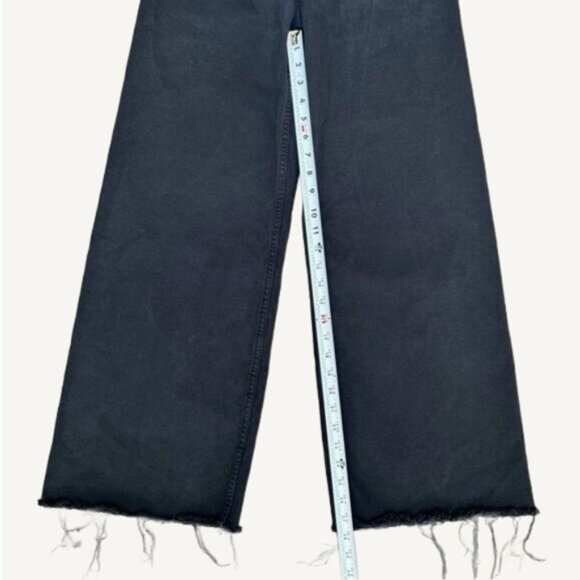 Zara High Rise Wide Leg Raw Hem Charcoal Denim Jeans Black Size 6 - Picture 9 of 11